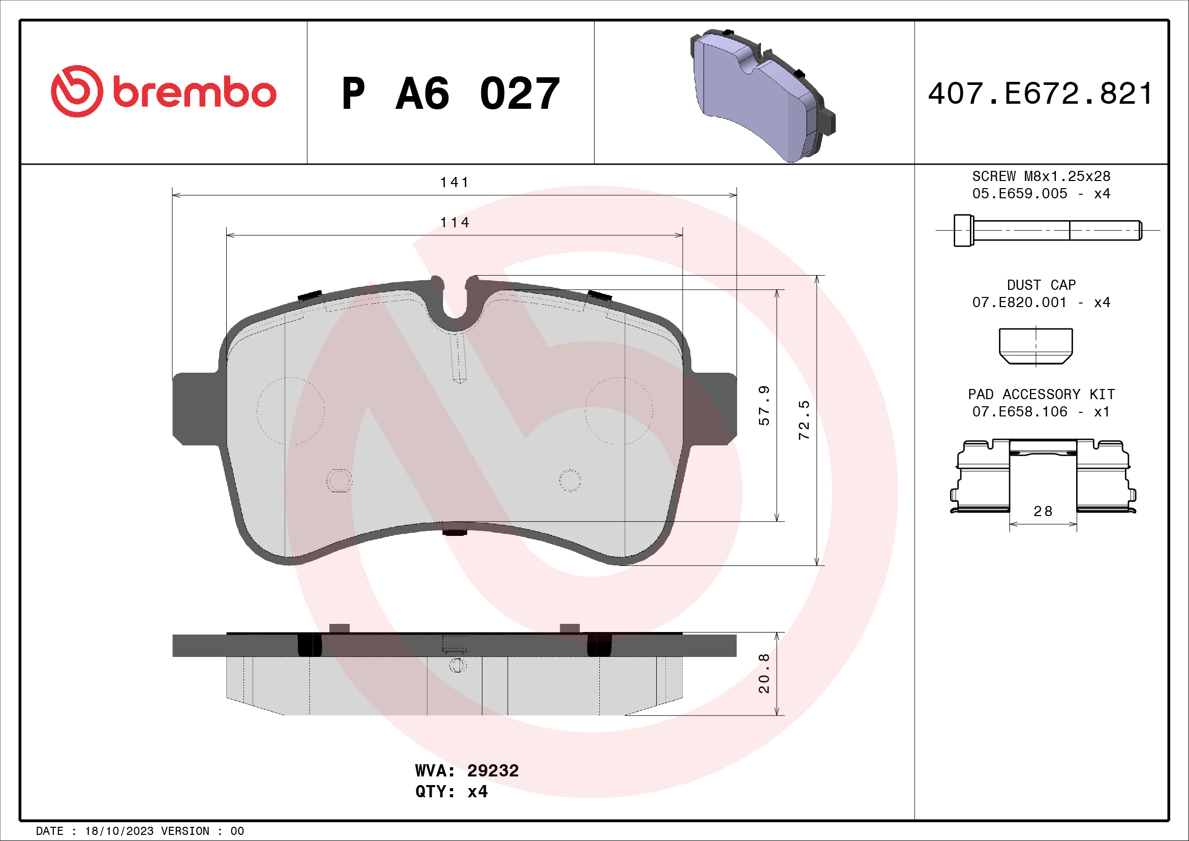 A.B.S. P A6 027 BREMBO Bremsbelagsatz, Scheibenbremse